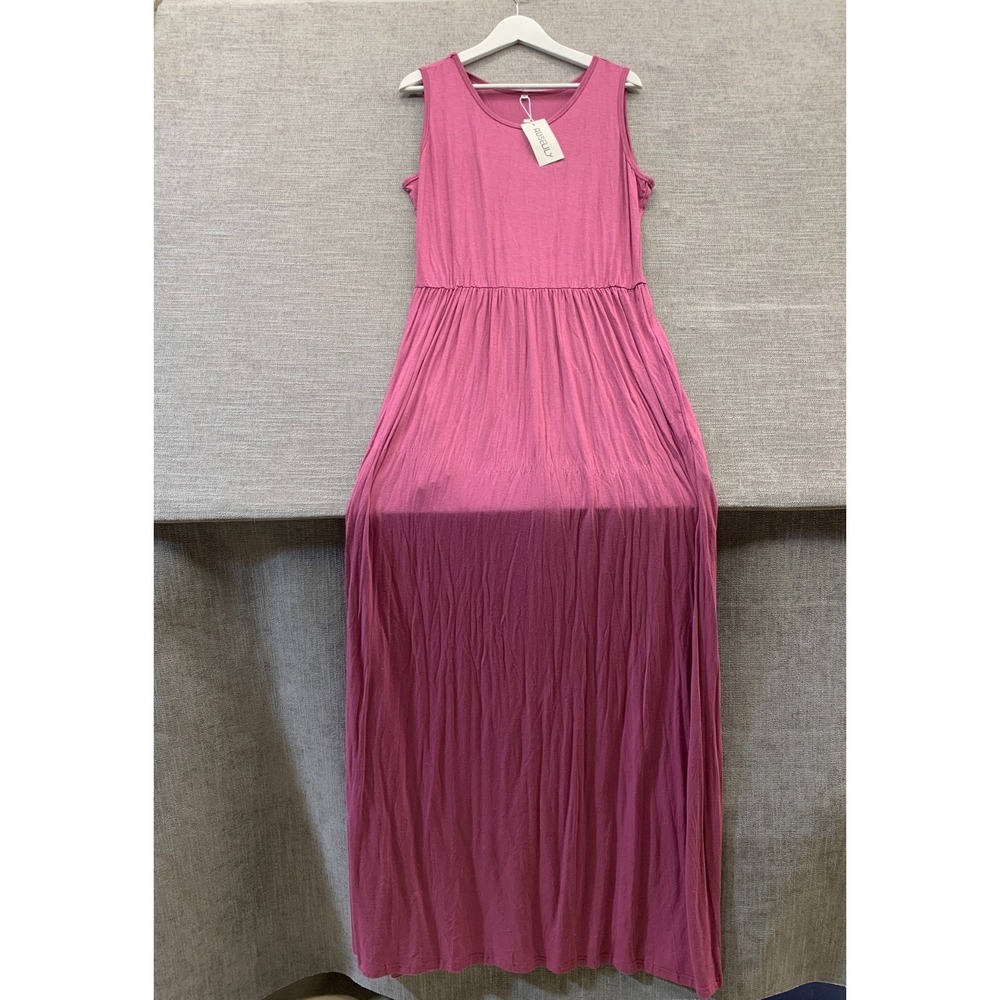 Auselily Maxi Dress Womens 2XL Pink Sleeveless Round Neck Elastic Waist‎ Casual
